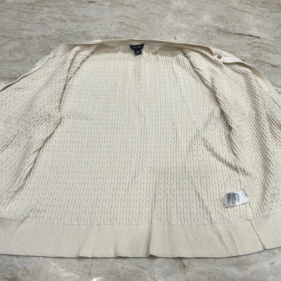 Nautica | 100% Cotton Cable Knit Cardigan | Ivory | Size Large - Picture 6 of 10
